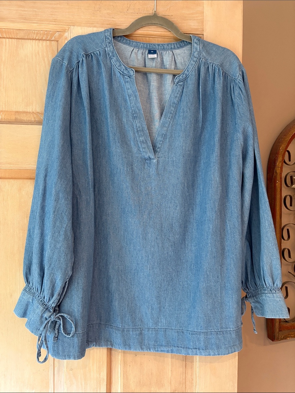 Old Navy Light Blue 100% Cotton Denim Peasant Top 2X NWT
